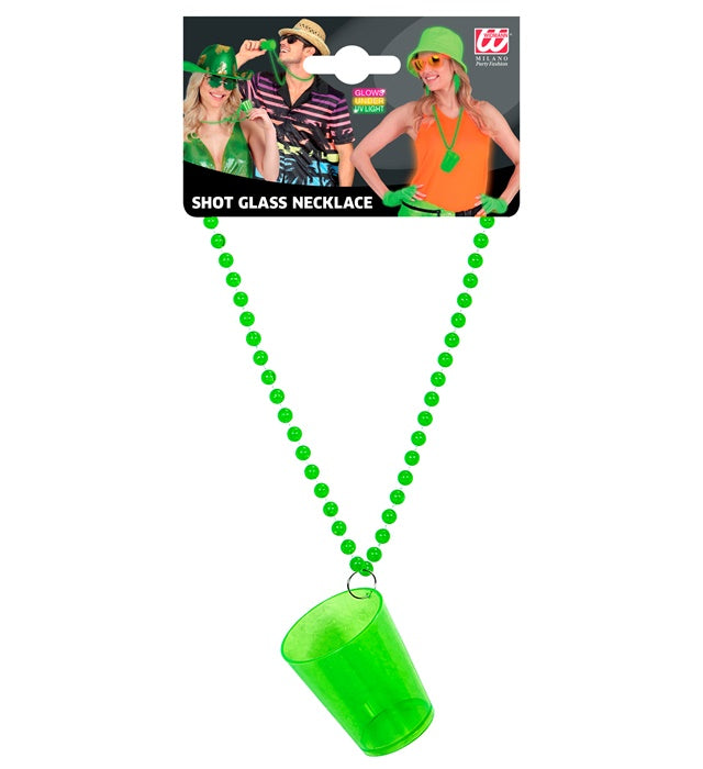 Neon grüne Schnapsglaskette als Fasnacht Accessoire