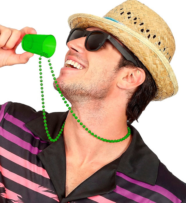 Neon grüne Schnapsglaskette als Fasnacht Accessoire