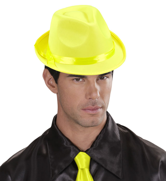 Neon Fedora-Hut in vier verschiedenen leuchtenden Farben für Fasnacht und Karneval