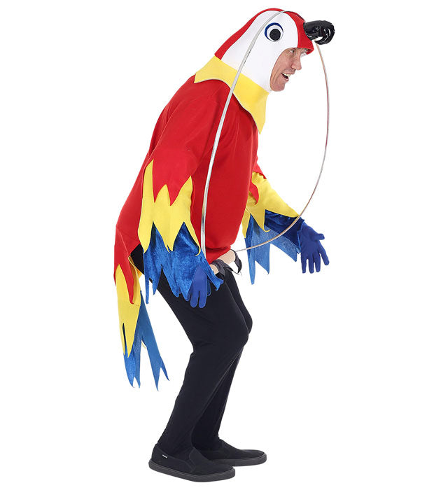 Farbenfrohe Papagei-Kopfbedeckung auf Stange für Fasnacht und Karneval