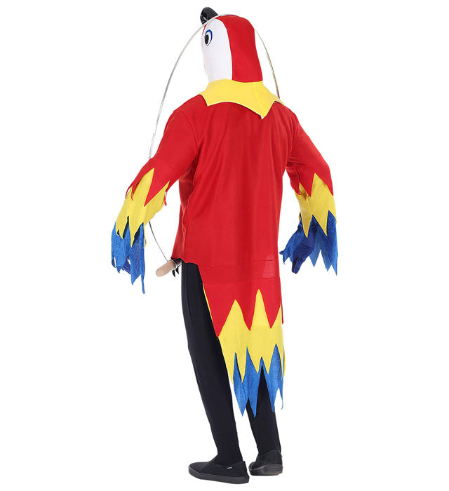 Farbenfrohe Papagei-Kopfbedeckung auf Stange für Fasnacht und Karneval
