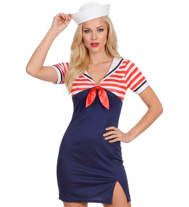 Sailor Girl Kostüm mit blau-weißem Minihut für Fasnacht und Karneval