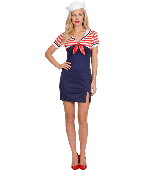 Sailor Girl Kostüm mit blau-weißem Minihut für Fasnacht und Karneval