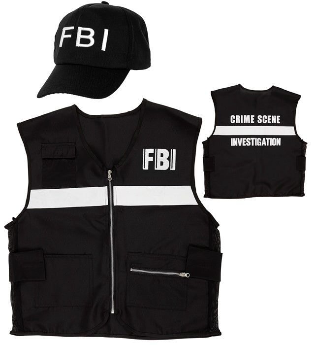 FBI Tatortinvestigator Weste und Kappe Kostümset schwarz für Fasnacht