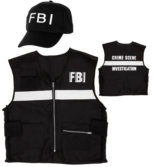 FBI Tatortinvestigator Weste und Kappe Kostümset schwarz für Fasnacht