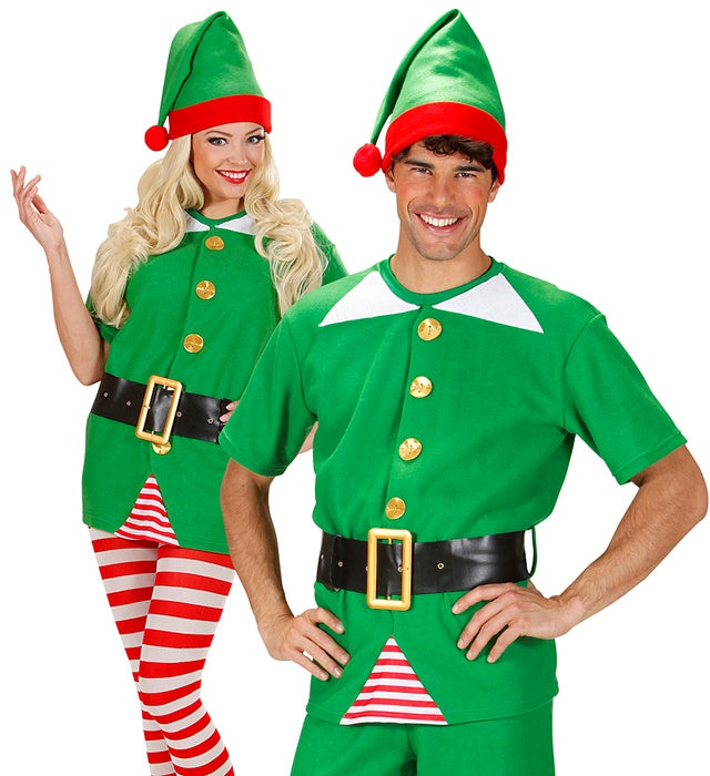 Elf Weihnachtsmann Helfer Kostüm bestehend aus Hemd, Gürtel und Hut
