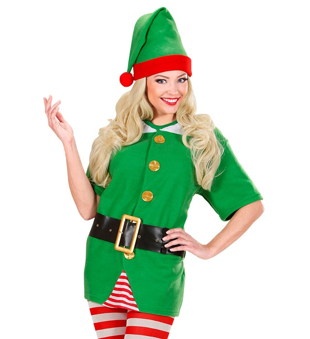 Elf Weihnachtsmann Helfer Kostüm bestehend aus Hemd, Gürtel und Hut