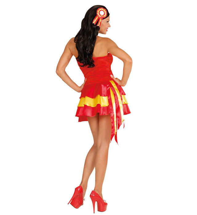 Miss Spanien Kostüm mit rotem Kleid und Kokarde-Haarschmuck für Fasnacht