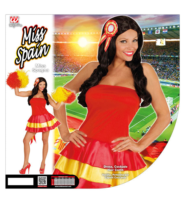 Miss Spanien Kostüm mit rotem Kleid und Kokarde-Haarschmuck für Fasnacht