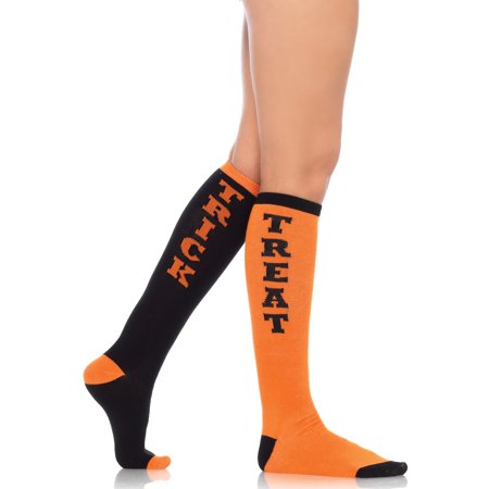 Leg Avenue Halloween Kniestrümpfe Trick or Treat Schwarz-Orange 1 Paar