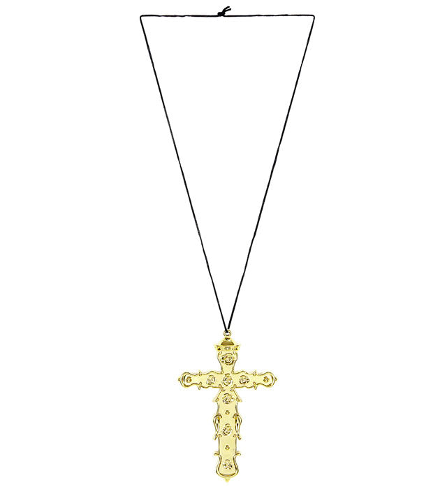 Kette mit goldenem Kreuz als Anhänger auf weissem Hintergrund