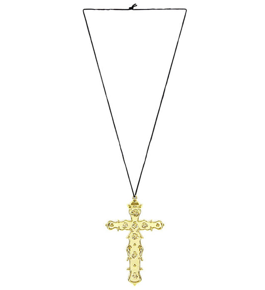 Kette mit goldenem Kreuz als Anhänger auf weissem Hintergrund