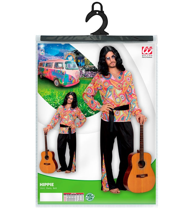 Hippie Dude Kostüm Set mit buntem Shirt, Hose und Gürtel für Fasnacht