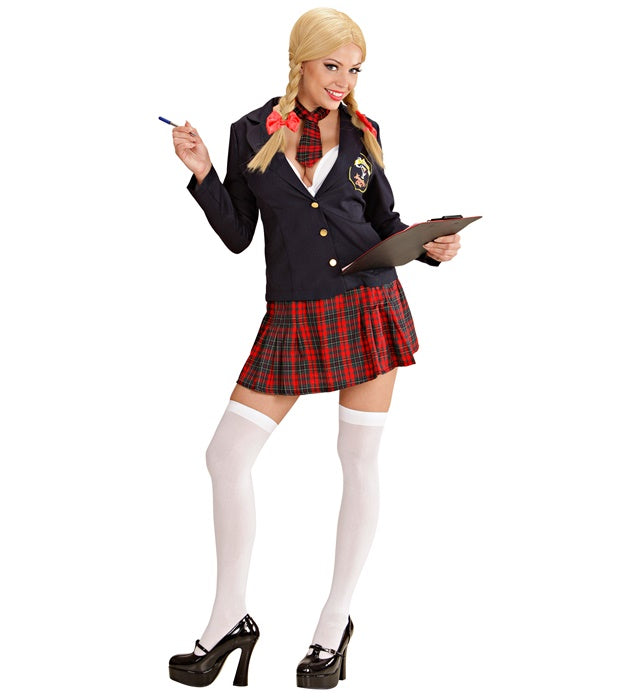 College Mädchen Kostüm mit Jacke, Schleifentop, Rock und kleiner Krawatte