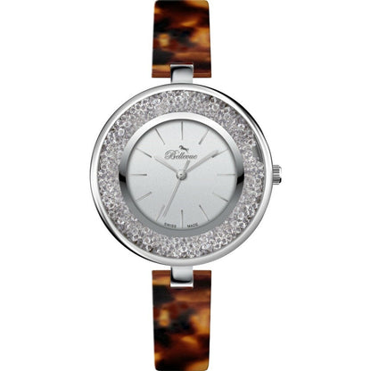 Bellevue D.71 Damenuhr mit grauem Metallgehäuse und braunem Resin-Armband – Produktansicht