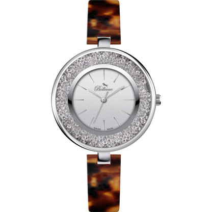 Bellevue D.71 Damenuhr mit grauem Metallgehäuse und braunem Resin-Armband – Ansicht 8