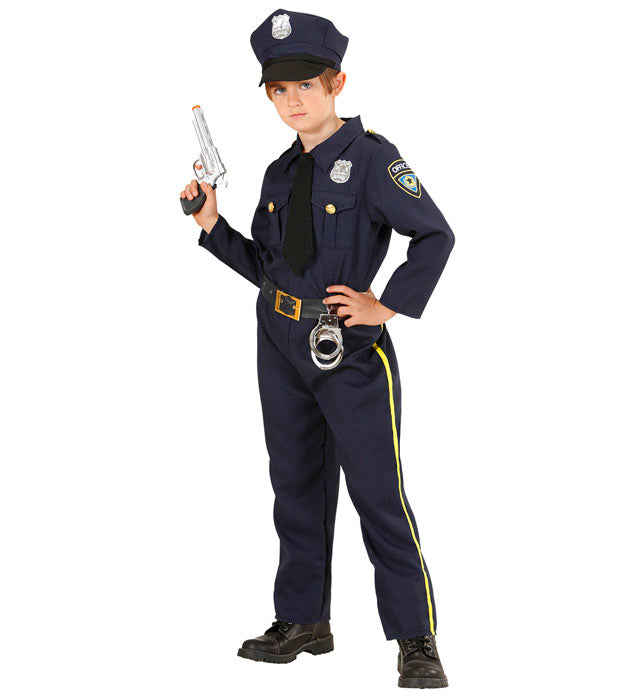 Polizist Kostüm mit Hemd, Krawatte, Hose und Mütze für Fasnacht