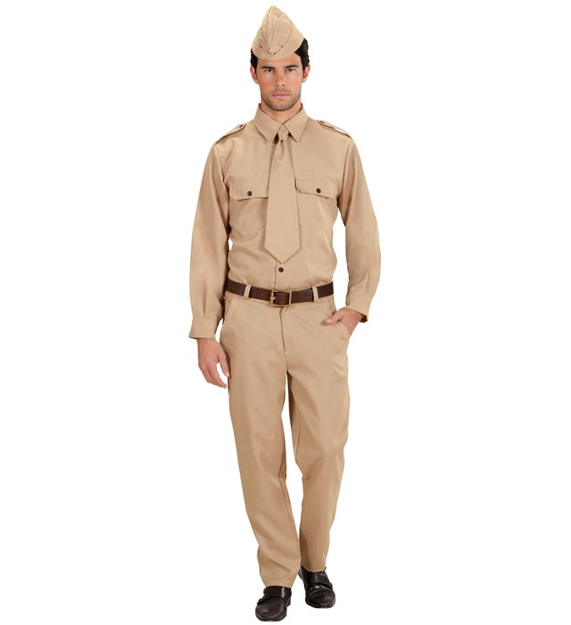 Soldat WW2 Kostüm mit Hemd, Hose, Krawatte und Hut für Fasnacht