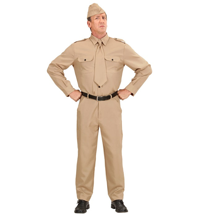 Soldat WW2 Kostüm mit Hemd, Hose, Krawatte und Hut für Fasnacht