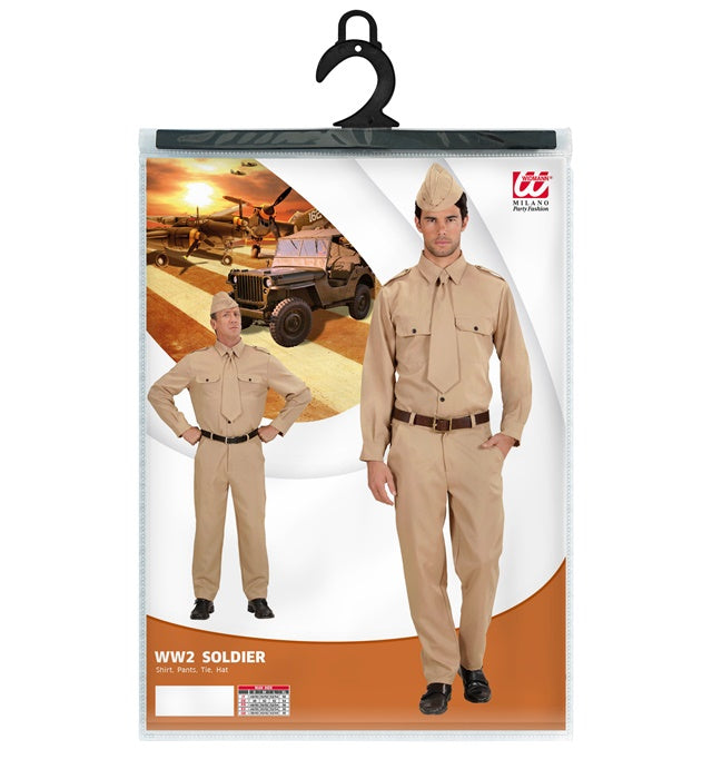 Soldat WW2 Kostüm mit Hemd, Hose, Krawatte und Hut für Fasnacht