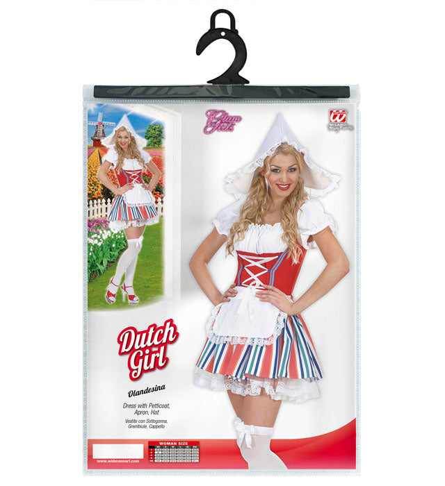 Traditionelles Holländerinnen-Kostüm mit Kleid, Schürze und Kopfbedeckung
