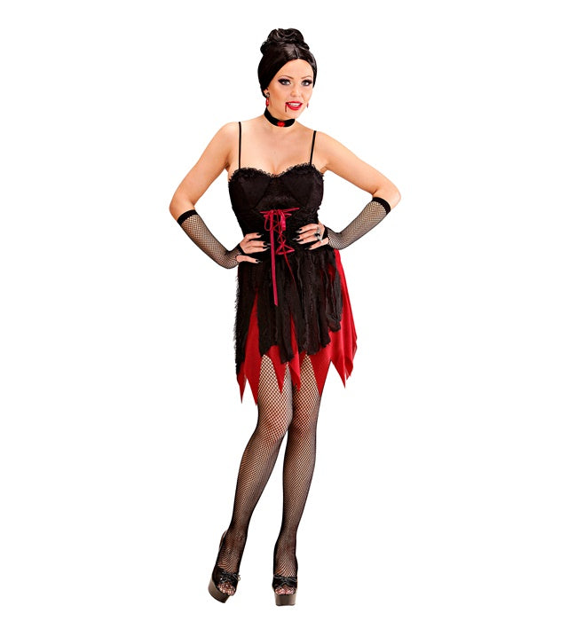Viktorianisches Vampirinnen-Kostüm mit schwarzem Kleid und Halsband
