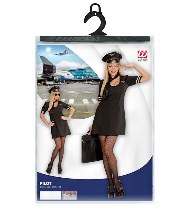 Pilotin-Kostüm mit Kleid, Halstuch und Mütze für Fasnacht