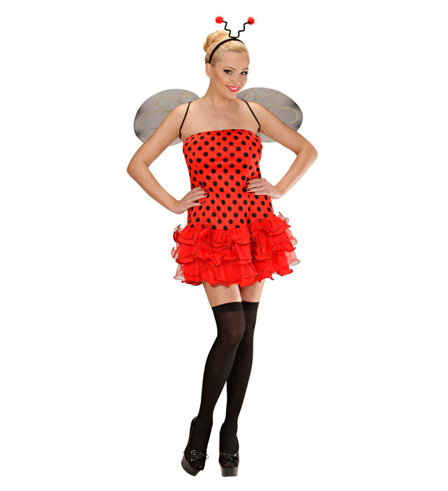 Marienkäfer Kostüm Set mit rotem Kleid, schwarzen Punkten, Flügeln und Antennen