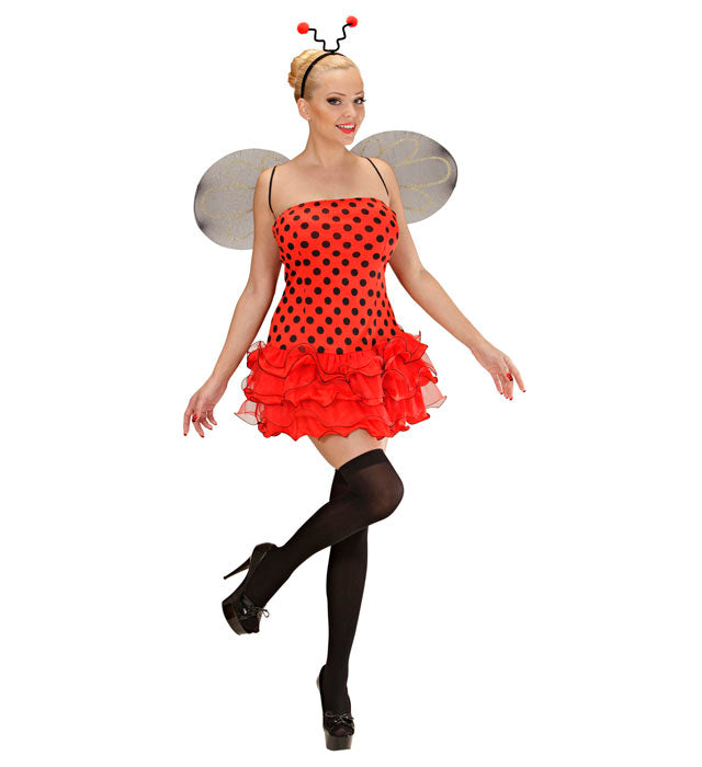 Marienkäfer Kostüm Set mit rotem Kleid, schwarzen Punkten, Flügeln und Antennen