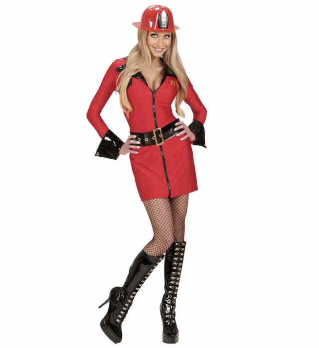 Feuerwehrfrau Kostüm mit rotem Kleid und Gürtel für Fasnacht
