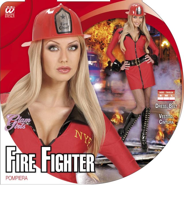 Feuerwehrfrau Kostüm mit rotem Kleid und Gürtel für Fasnacht