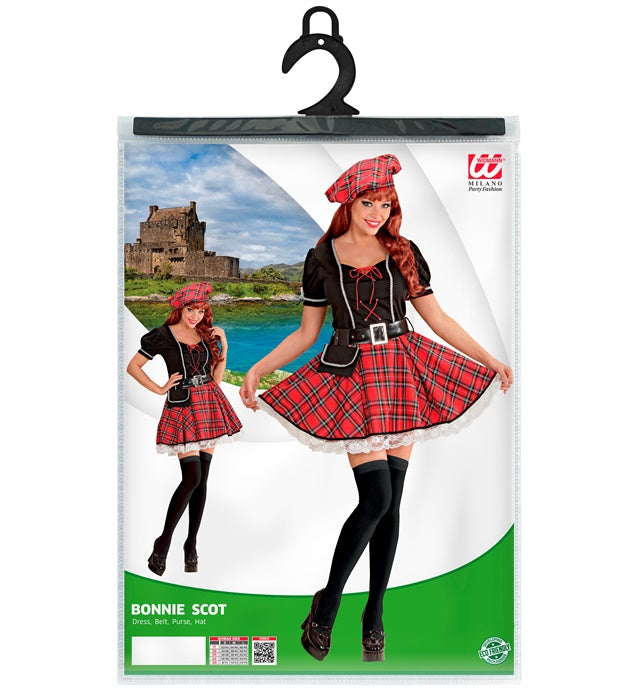 Schottin Kostüm Set mit traditionellem Hut, Gürtel und Geldbeutel für Fasnacht