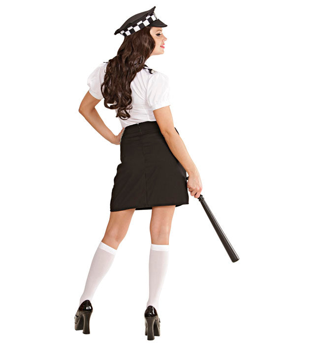 Englische Polizistin Kostüm mit Bluse, Rock, Krawatte, Hut und Handschellen