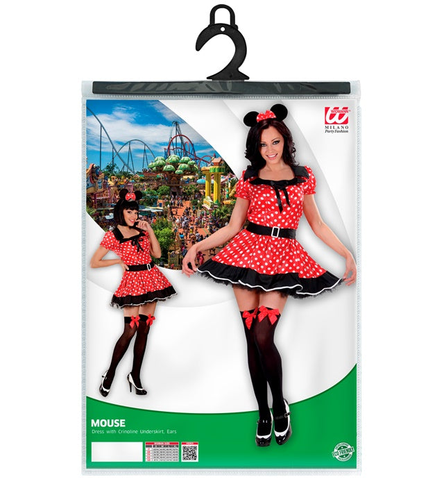 Mäuschen Kostüm mit Kleid, Unterrock und Ohren auf weißem Hintergrund