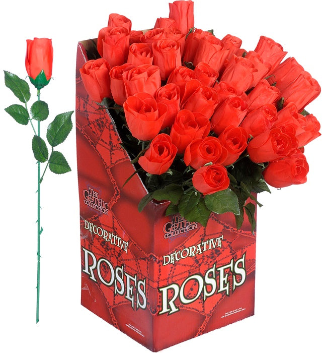 Rote Rosen auf Stielen, 44 cm, 48er Display Box für Fasnacht Dekoration
