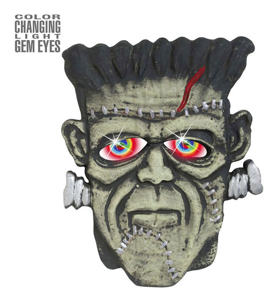 Monsterkopf mit leuchtenden farbwechselnden Juwelenaugen 32x40 cm Halloween Deko