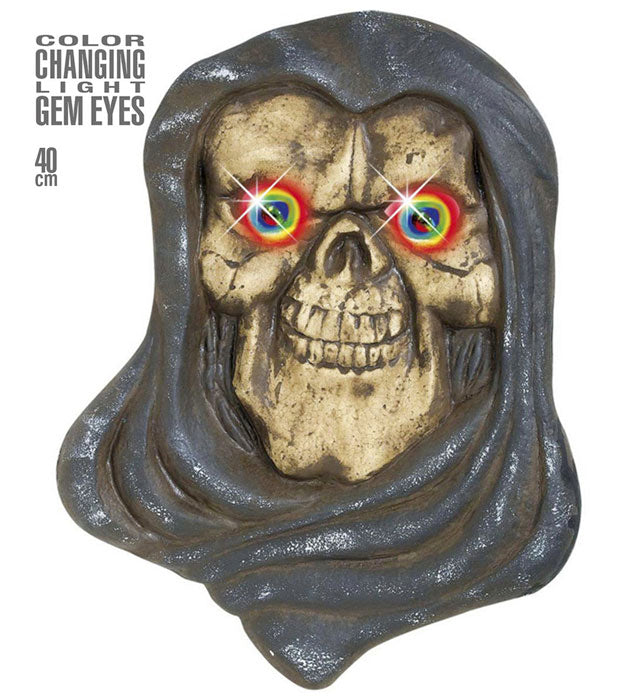 Sensenmann Dekoration mit leuchtenden, farbwechselnden LED-Augen, 34x40 cm