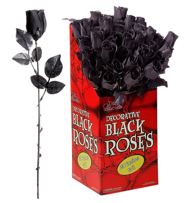 Schwarze künstliche Rosen 44 cm im 48er Display für Halloween Dekoration