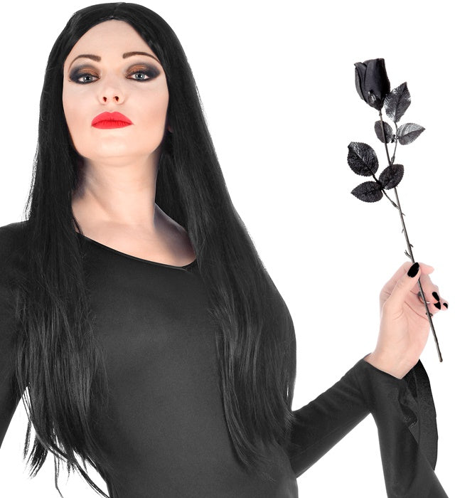 Schwarze künstliche Rosen 44 cm im 48er Display für Halloween Dekoration