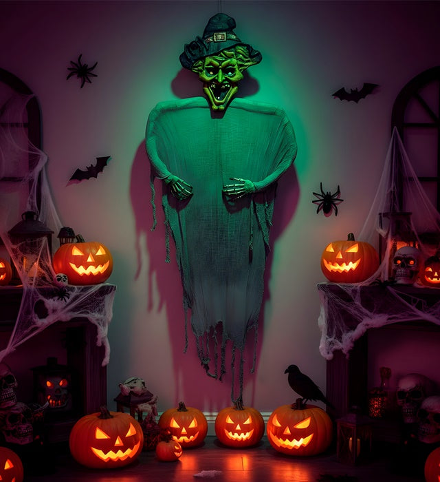 Lebensgroße Hexenfigur 190 cm als Halloween- und Fasnachtsdekoration