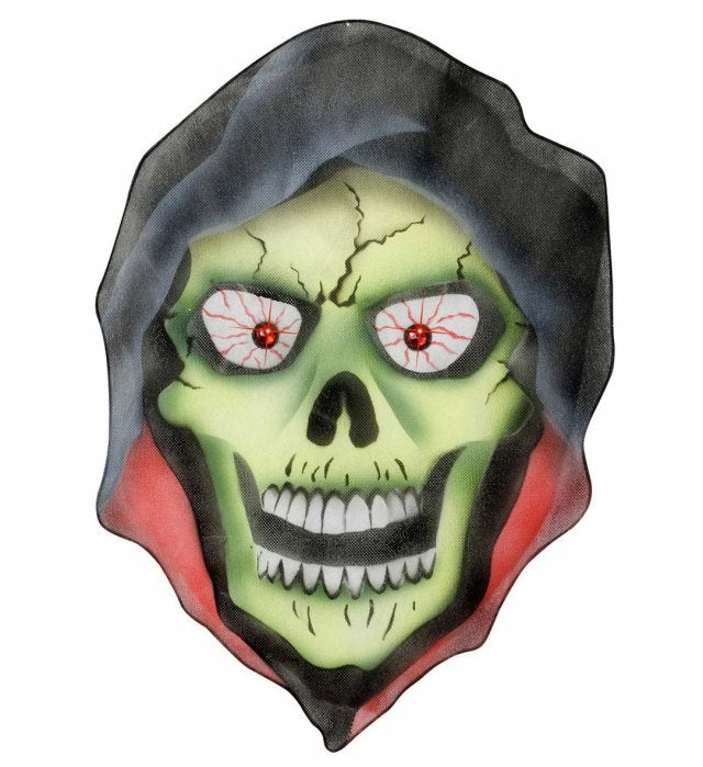 Dämon aus transparentem Chiffon mit Juwel und leuchtenden Augen, 40x58 cm Halloween Deko
