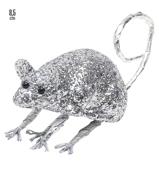 Silberne Maus Dekofigur 8,5 cm auf weissem Hintergrund