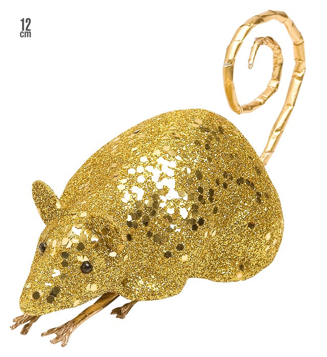 Goldene Maus Dekofigur 12 cm glänzend auf weißem Hintergrund