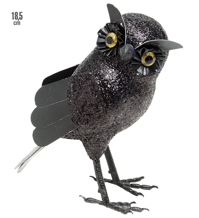 Schwarze Eule Dekofigur 18,5 cm auf weißem Hintergrund