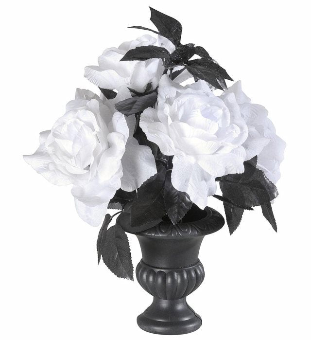 Leuchtvase mit 6 weißen, farbwechselnden Rosen, 35 cm hoch, Dekoration für Halloween und Fasnacht