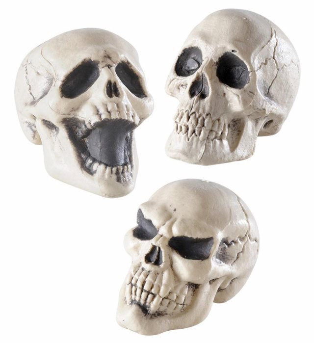 Drei verschiedene Totenkopf-Dekorationen 12 cm im Set für Piraten-Party