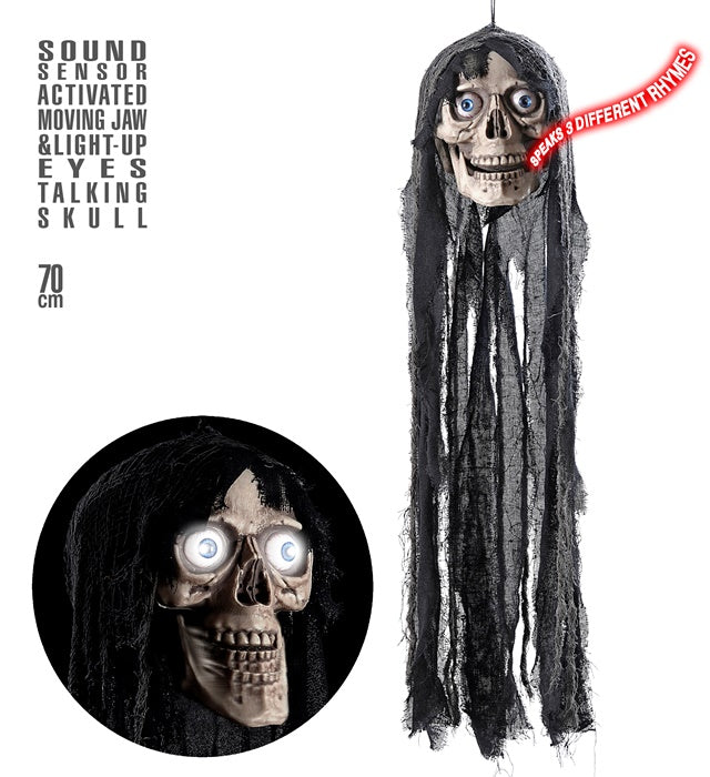 Sprechender Totenkopf mit leuchtenden Augen und beweglichem Unterkiefer
