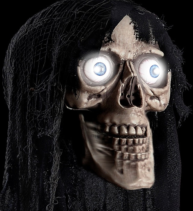 Sprechender Totenkopf mit leuchtenden Augen und beweglichem Unterkiefer