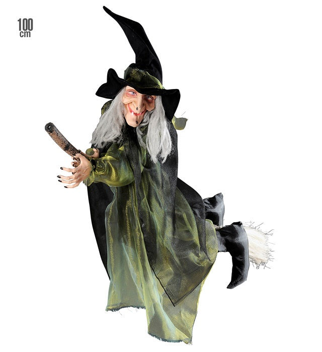 Hexe auf fliegendem Besen 100 cm Halloween Fasnachtsdekoration