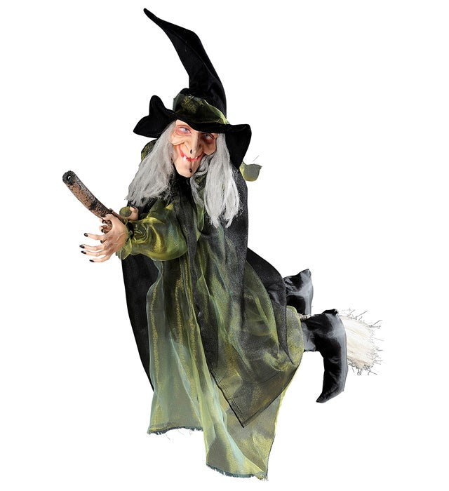 Hexe auf fliegendem Besen 100 cm Halloween Fasnachtsdekoration